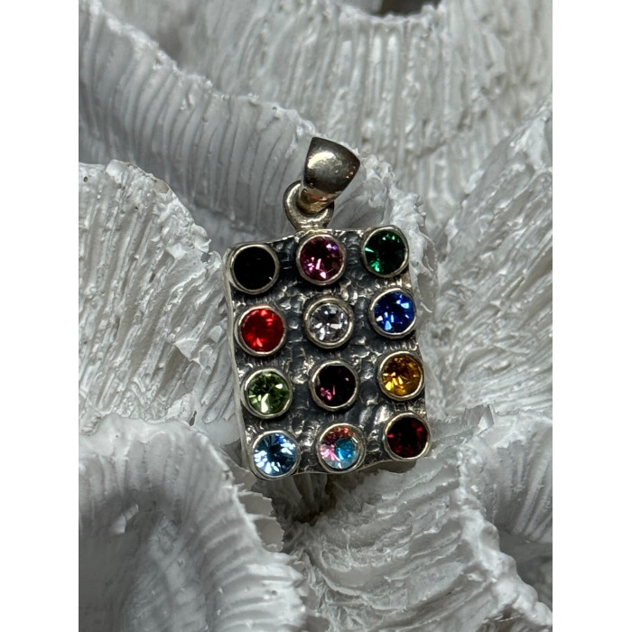 925 Sterling Silver Multicolor Spinel Pendant Length 1.3 Inch