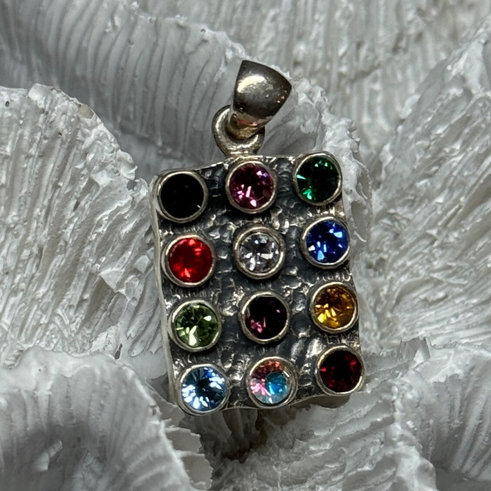 925 Sterling Silver Multicolor Spinel Pendant Length 1.3 Inch