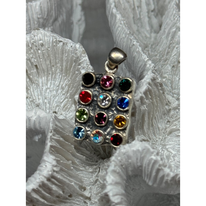 925 Sterling Silver Multicolor Spinel Pendant Length 1.3 Inch