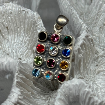 925 Sterling Silver Multicolor Spinel Pendant Length 1.3 Inch