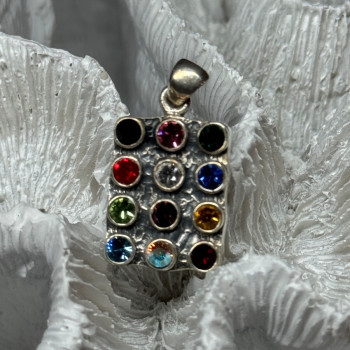 925 Sterling Silver Multicolor Spinel Pendant Length 1.3 Inch