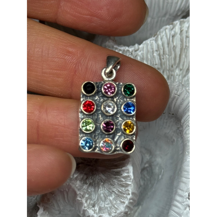 925 Sterling Silver Multicolor Spinel Pendant Length 1.3 Inch