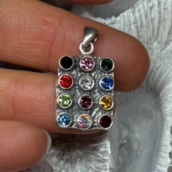 925 Sterling Silver Multicolor Spinel Pendant Length 1.3 Inch