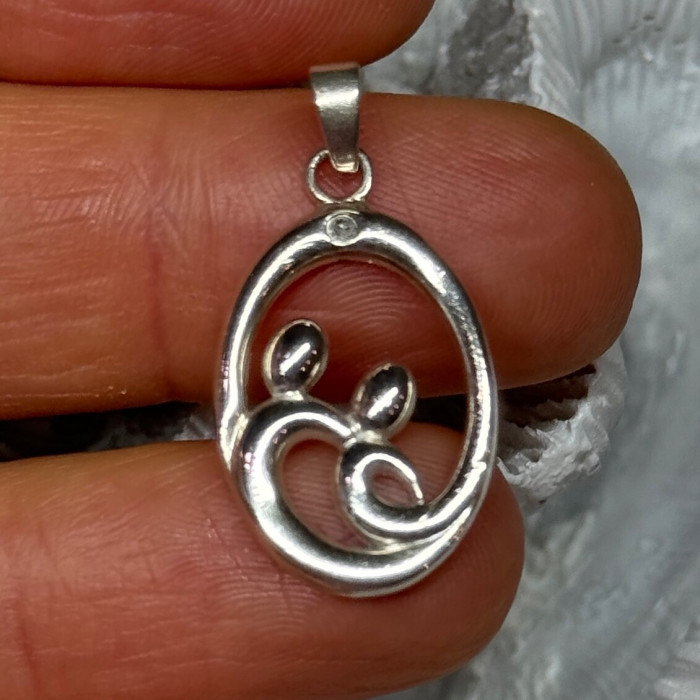 925 Sterling Silver Diamond Pendant Length 1.3 Inch