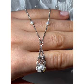 925 STERLING SILVER PEARLS NECKLACE LENGTH 18 INCH ELEGANT