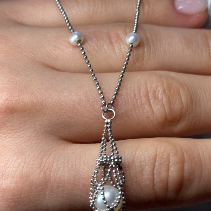 925 Sterling Silver Pearls Necklace Length 18 Inch Elegant