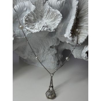 925 STERLING SILVER PEARLS NECKLACE LENGTH 18 INCH ELEGANT