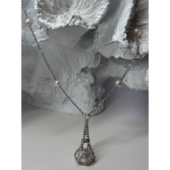 925 STERLING SILVER PEARLS NECKLACE LENGTH 18 INCH ELEGANT