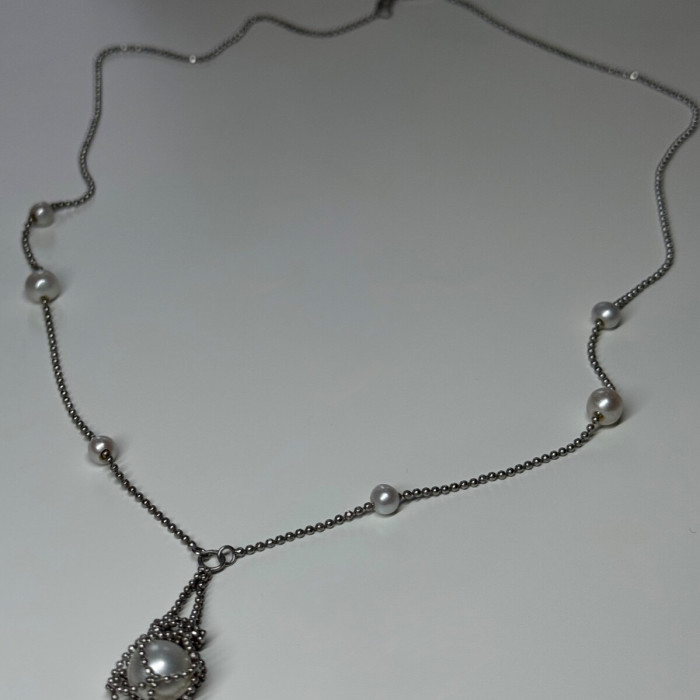 925 Sterling Silver Pearls Necklace Length 18 Inch Elegant