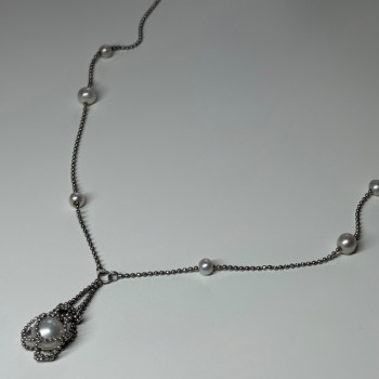925 Sterling Silver Pearls Necklace Length 18 Inch Elegant