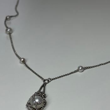 925 Sterling Silver Pearls Necklace Length 18 Inch Elegant