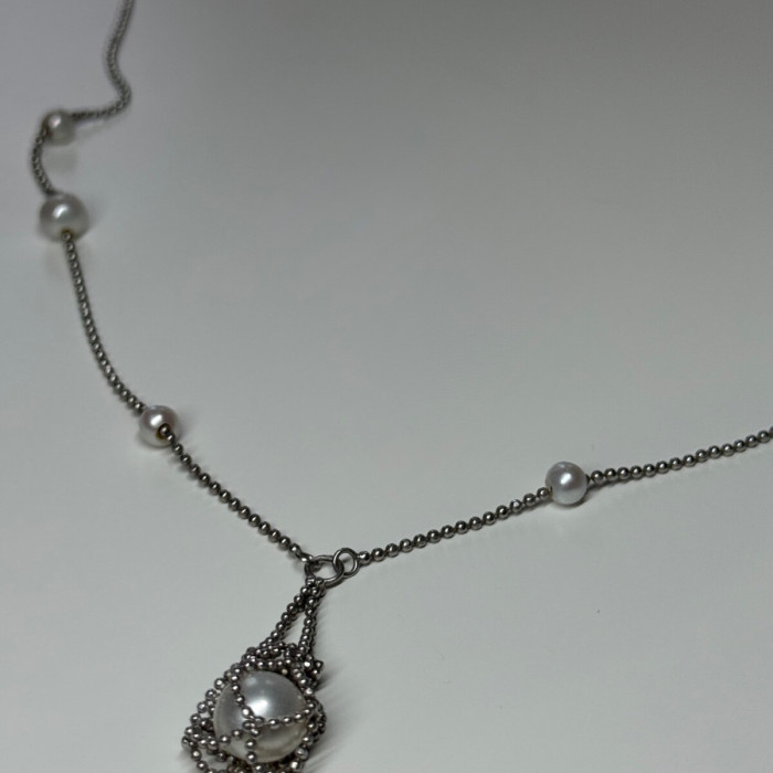 925 Sterling Silver Pearls Necklace Length 18 Inch Elegant