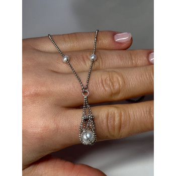 925 STERLING SILVER PEARLS NECKLACE LENGTH 18 INCH ELEGANT