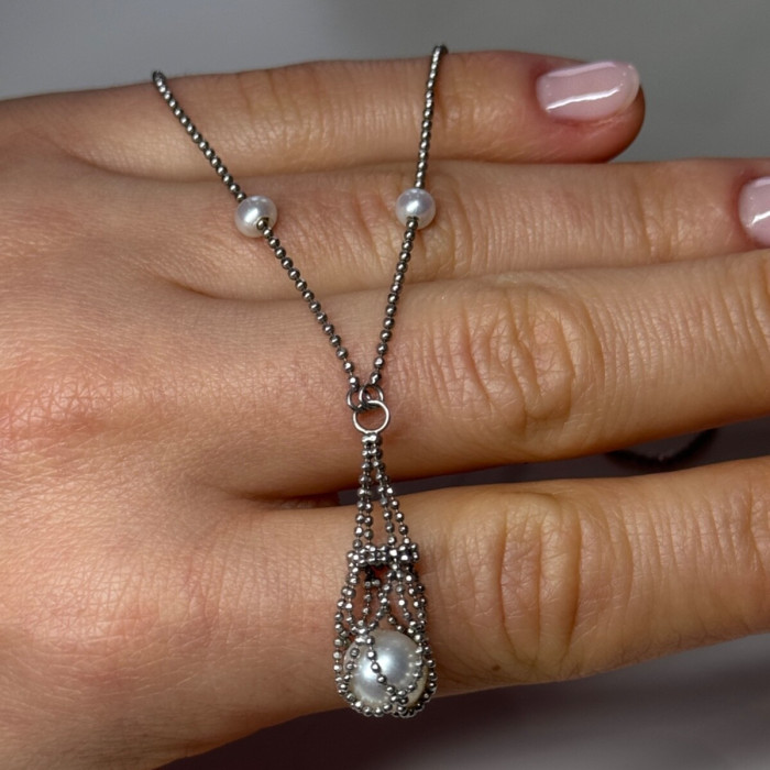 925 Sterling Silver Pearls Necklace Length 18 Inch Elegant