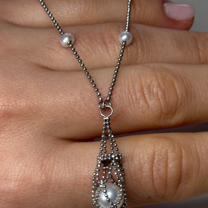 925 Sterling Silver Pearls Necklace Length 18 Inch Elegant