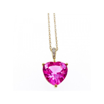 10K YELLOW GOLD PINK SAPPHIRE & DIAMOND PENDANT
