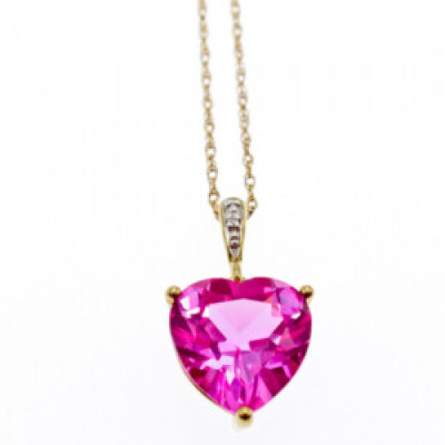 10K Yellow Gold Pink Sapphire & Diamond Pendant