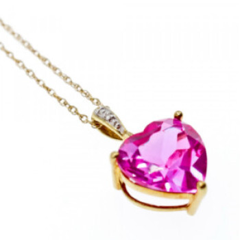 10K Yellow Gold Pink Sapphire & Diamond Pendant