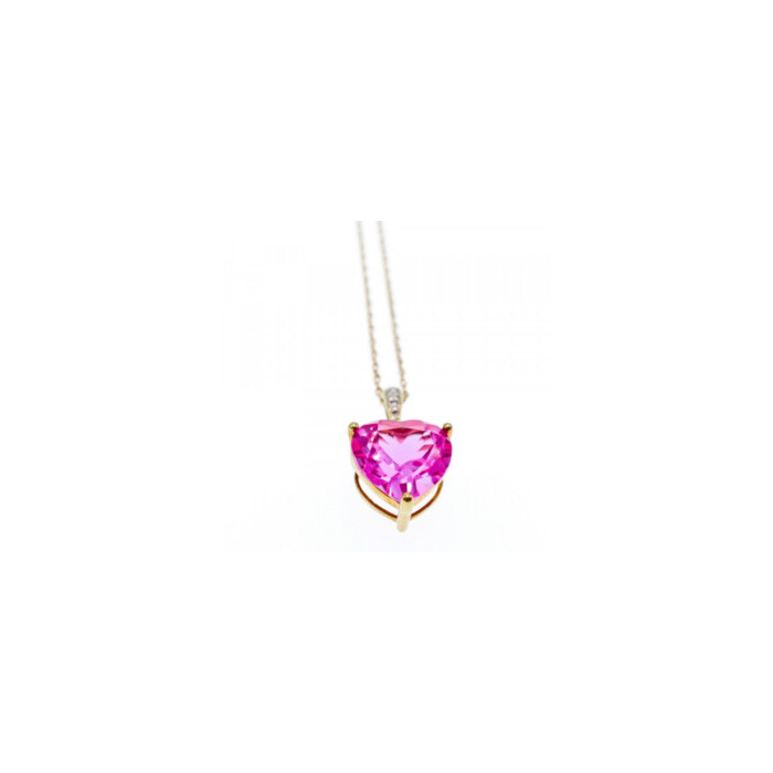10K YELLOW GOLD PINK SAPPHIRE & DIAMOND PENDANT
