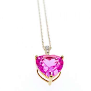 10K Yellow Gold Pink Sapphire & Diamond Pendant