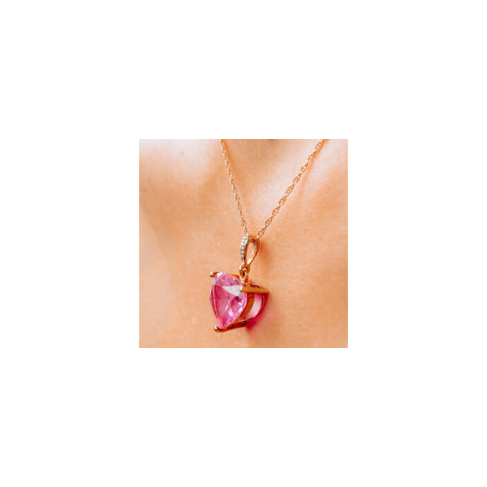 10K YELLOW GOLD PINK SAPPHIRE & DIAMOND PENDANT