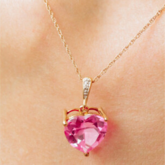 10K Yellow Gold Pink Sapphire & Diamond Pendant