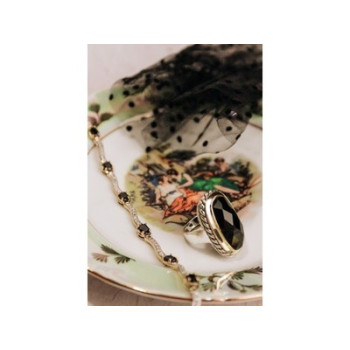 925 STERLING SILVER BLACK NEPHRITE ( JADE ) RING SIZE 7