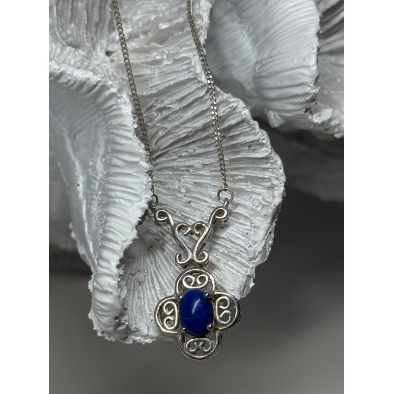 925 Sterling Silver Lapis Lazuli Necklace Length 19 In