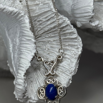 925 Sterling Silver Lapis Lazuli Necklace Length 19 In