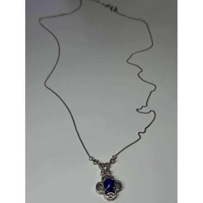 925 Sterling Silver Lapis Lazuli Necklace Length 19 In