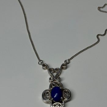 925 Sterling Silver Lapis Lazuli Necklace Length 19 In