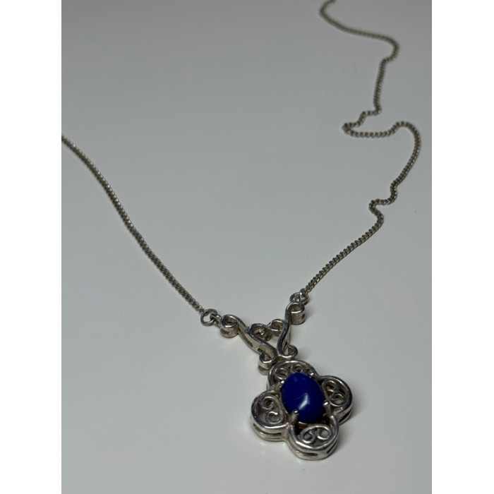 925 Sterling Silver Lapis Lazuli Necklace Length 19 In