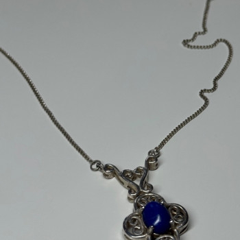 925 Sterling Silver Lapis Lazuli Necklace Length 19 In