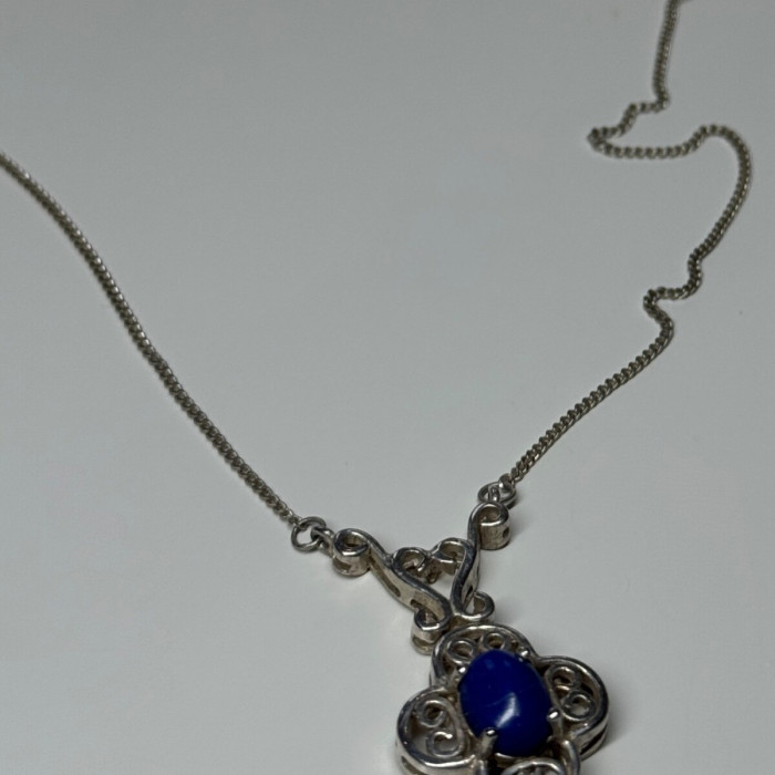 925 Sterling Silver Lapis Lazuli Necklace Length 19 In