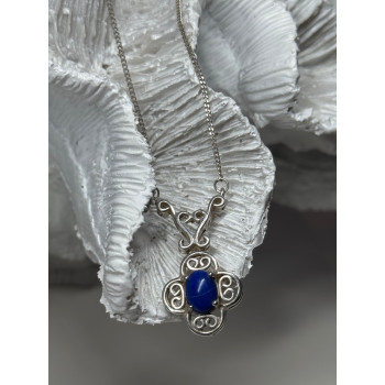 925 Sterling Silver Lapis Lazuli Necklace Length 19 In