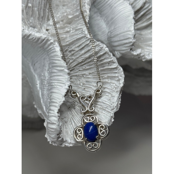 925 Sterling Silver Lapis Lazuli Necklace Length 19 In