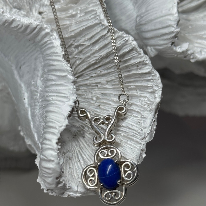 925 Sterling Silver Lapis Lazuli Necklace Length 19 In