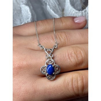 925 Sterling Silver Lapis Lazuli Necklace Length 19 In