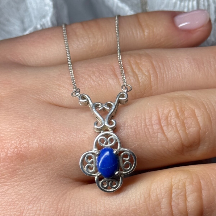 925 Sterling Silver Lapis Lazuli Necklace Length 19 In