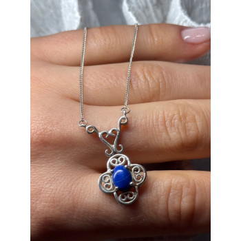 925 Sterling Silver Lapis Lazuli Necklace Length 19 In