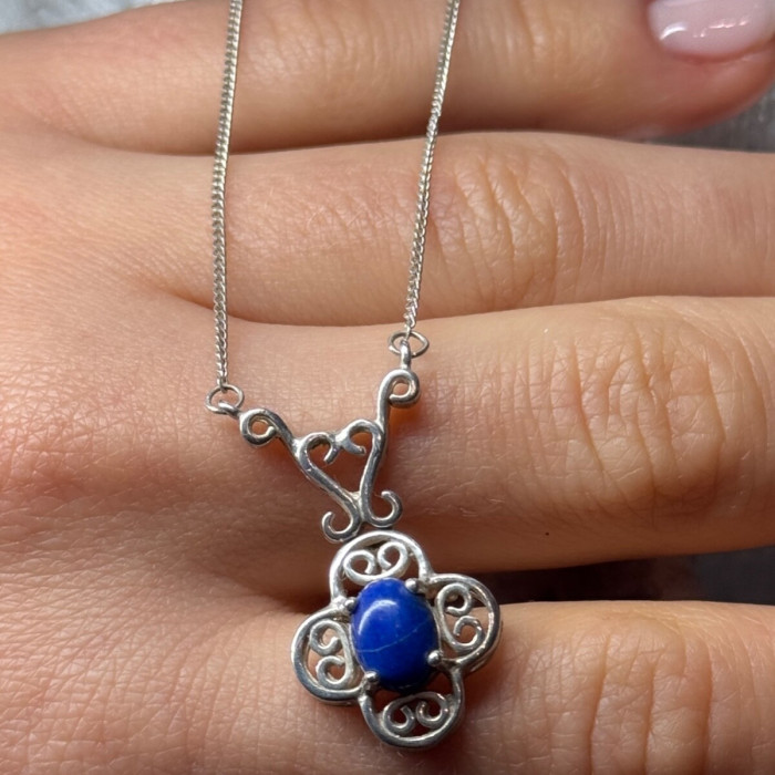 925 Sterling Silver Lapis Lazuli Necklace Length 19 In