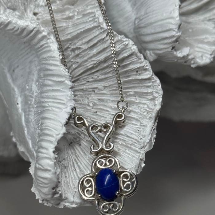 925 Sterling Silver Lapis Lazuli Necklace Length 19 In