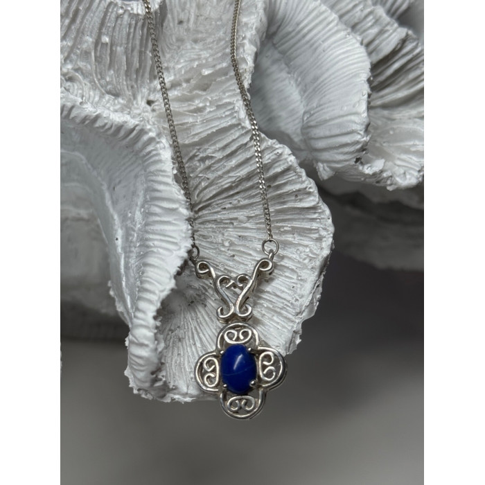 925 Sterling Silver Lapis Lazuli Necklace Length 19 In