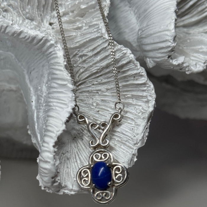 925 Sterling Silver Lapis Lazuli Necklace Length 19 In