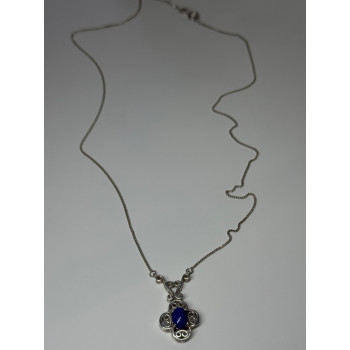 925 Sterling Silver Lapis Lazuli Necklace Length 19 In