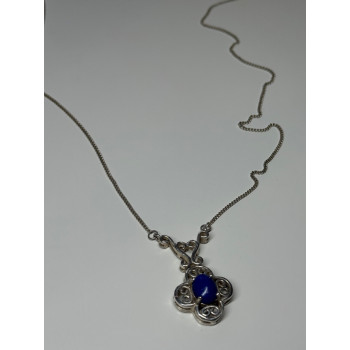 925 Sterling Silver Lapis Lazuli Necklace Length 19 In