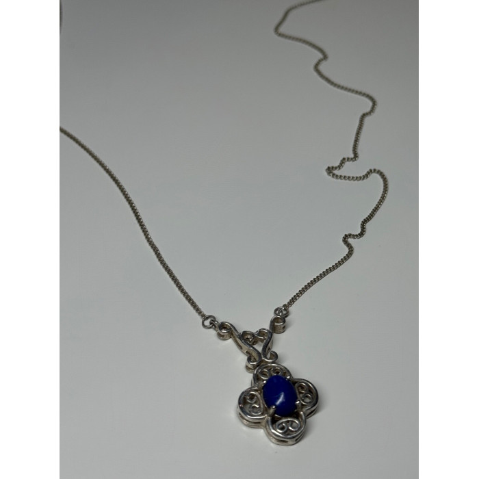 925 Sterling Silver Lapis Lazuli Necklace Length 19 In