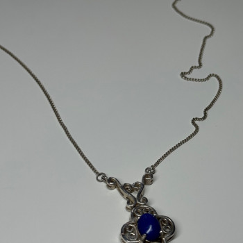 925 Sterling Silver Lapis Lazuli Necklace Length 19 In
