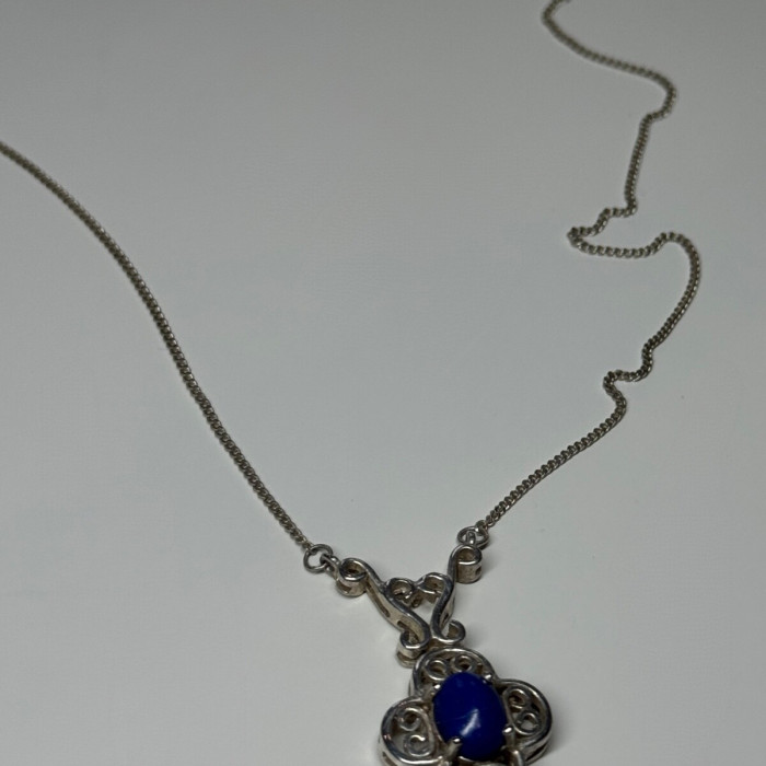 925 Sterling Silver Lapis Lazuli Necklace Length 19 In