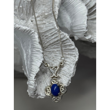 925 Sterling Silver Lapis Lazuli Necklace Length 19 In